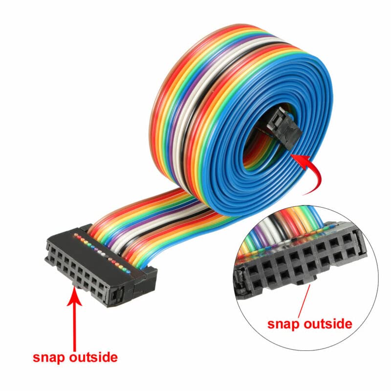 Tool parts IDC Rainbow Wire Flat Ribbon Cable 16 Pins 148cm Length 2.54mm Pitch Type-C