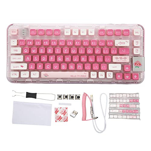 Dilwe Pink Wireless Mechanical Gaming Keyboard, 80 Keys 3 Modes RGB Backlight Hot Swappable Keyboard, Wireless, BT, USB C Ergonomic Keyboard, 3750mAh Battery for Gifts