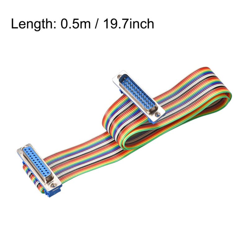 Tool parts IDC Rainbow Wire Flat Ribbon Cable DB25 M/F Connector 2.54mm Pitch 19.7inch Long