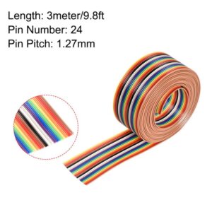 Tool parts IDC Rainbow Wire Flat Ribbon Cable 24P 1.27mm Pitch 3meter/9.8ft Length