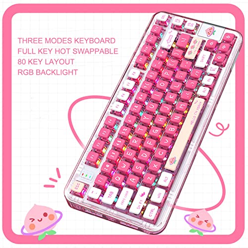 Sanpyl Pink Wired RGB Gaming Keyboard, 80 Keys Three Modes Noise Reduction Mechanical Keyboard, Bluetooth 3750mAh 2 Layer Keycaps for Win, for OS X, for iOS, for Android