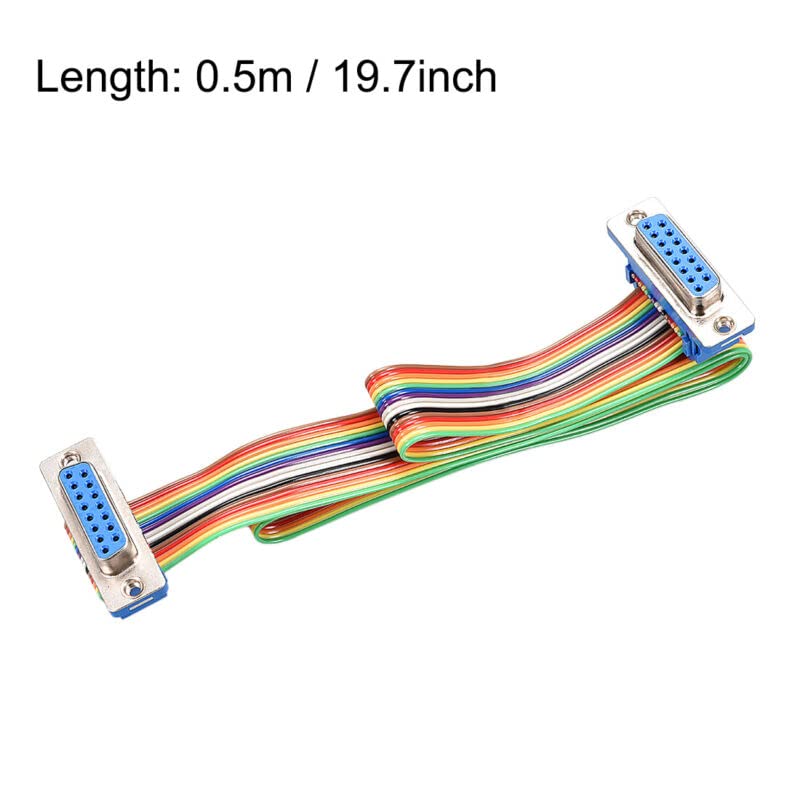 Tool parts IDC Rainbow Wire Flat Ribbon Cable DB15 F/F Connector 2.54mm Pitch 19.7inch Long