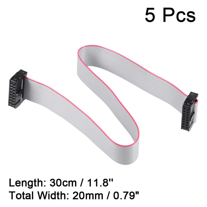 Tool parts IDC 16 Pins Connector Flat Ribbon Cable Female Connector 30cm 2.54mm Pitch - 5pcs