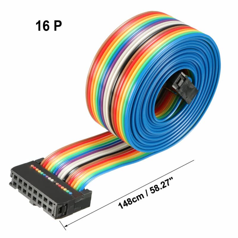 Tool parts IDC Rainbow Wire Flat Ribbon Cable 16 Pins 148cm Length 2.54mm Pitch Type-C