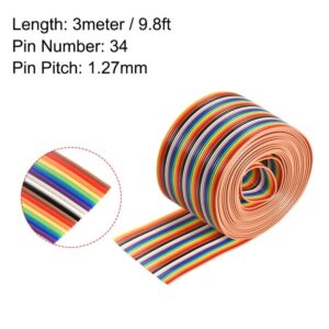 Tool parts IDC Rainbow Wire Flat Ribbon Cable 34P 1.27mm Pitch 3meter/9.8ft Length