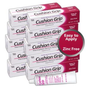 cushion grip thermoplastic denture adhesive, 1 oz - secure loose-fitting upper and lower dentures and partials | non-glue adhesive, acts like a soft reliner (pack of 10)