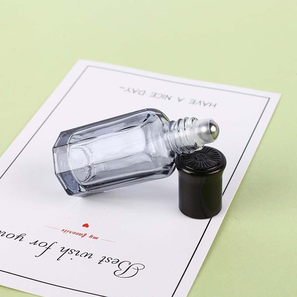 Octagonal Glass Roller Bottles Mini Massage Roll-on Bottle Vials Travel Cosmetic Perfume Sample Containers with Black Cap