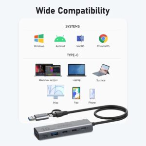 Onten 10Gbps USB C Hub,USB C to USB C/A adapter with USB3.2 GEN2 Speed. USB/USB C Splitter with 2*USBA(10G) 2*USB C(10G).4 ports USB C adapter e(Data Transfer only,Not support power and monitor)