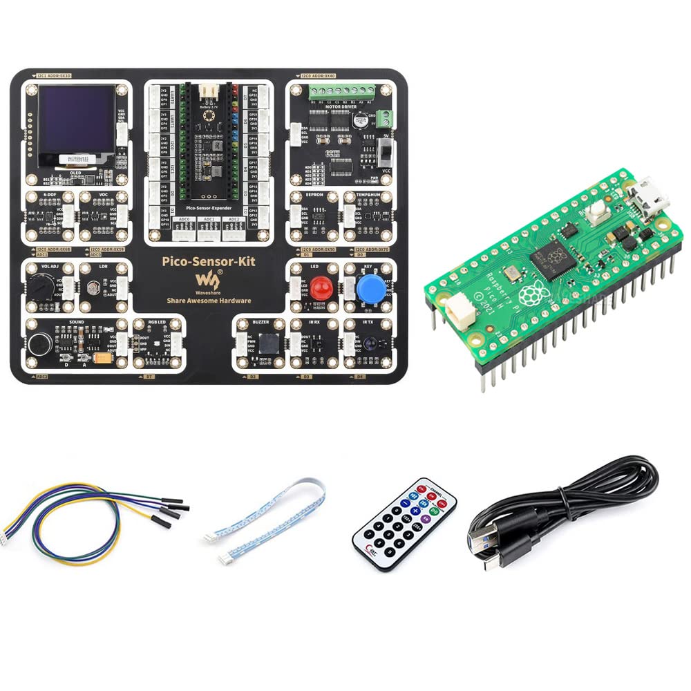 for Raspberry Pi Pico Entry-Level Sensor All-in-one Design Kit Including Pico Expansion Board and 15 Common Modules Such as LED, Button, Buzzer, etc. @XYGStudy (RPi-Pico-Sensor-Kit-B)