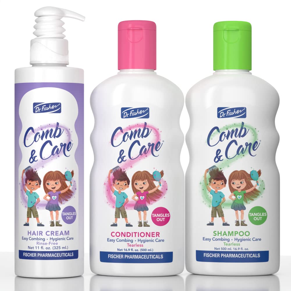 Dr. Fischer Kids Curly Hair Care Set - Tearless Shampoo, Conditioner & Rinse-Free Hair Cream