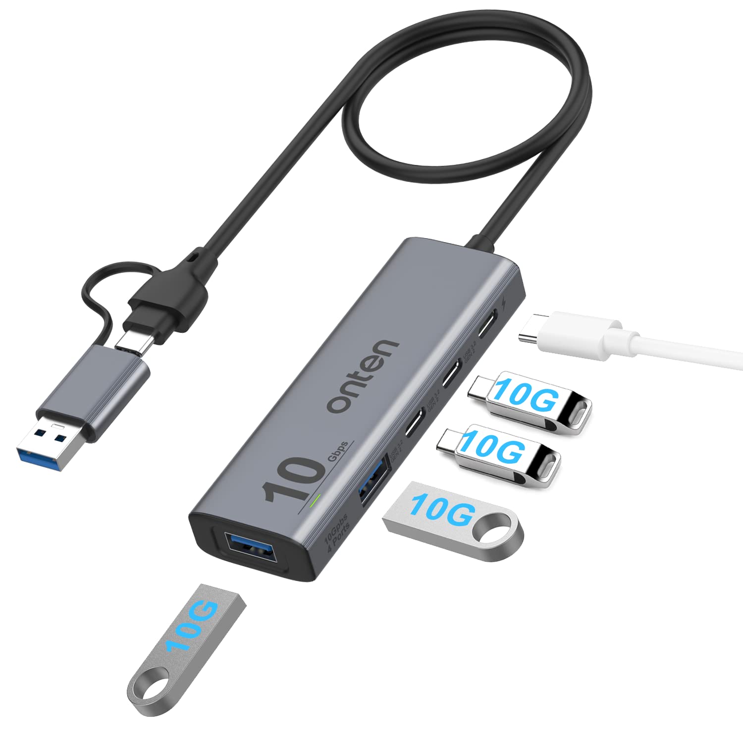 Onten 10Gbps USB C Hub,USB C to USB C/A adapter with USB3.2 GEN2 Speed. USB/USB C Splitter with 2*USBA(10G) 2*USB C(10G).4 ports USB C adapter e(Data Transfer only,Not support power and monitor)