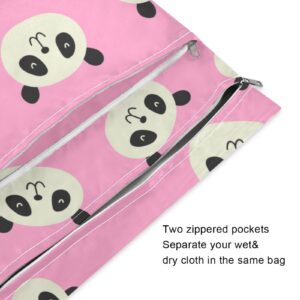 Kigai 2pcs Wet Dry Bags for Baby Cloth Diapers Cute Panda Waterproof Reusable Wet Bag with Two Zippered Pockets Swimsuits & Wet Clothes Organizer for Travel Beach Pool Daycare Yoga Gym