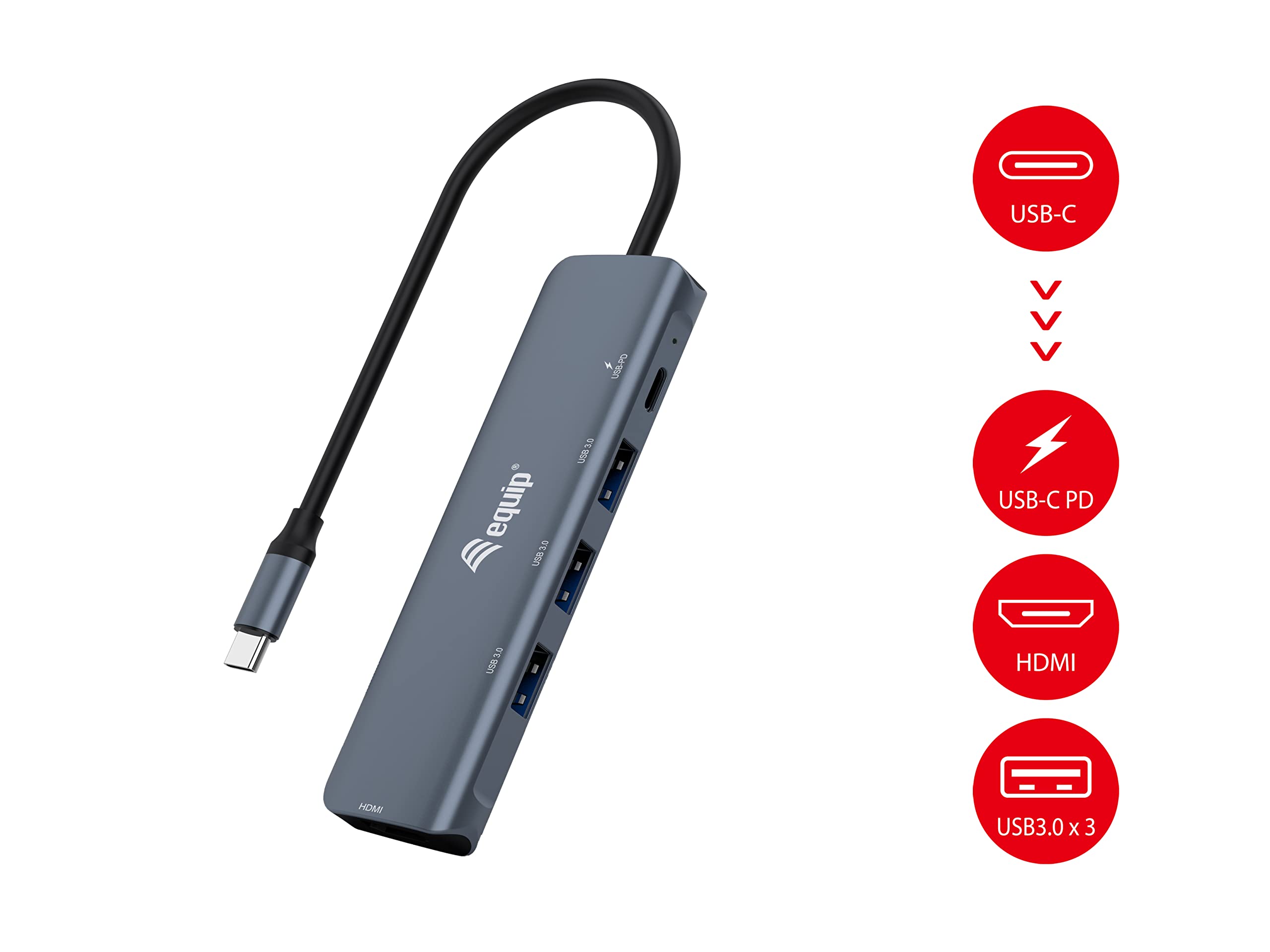 Equip 133487 USB-C 5-in-1 Multifunction Adapter HDMI USB 3.2 Gen1 100W USB PD