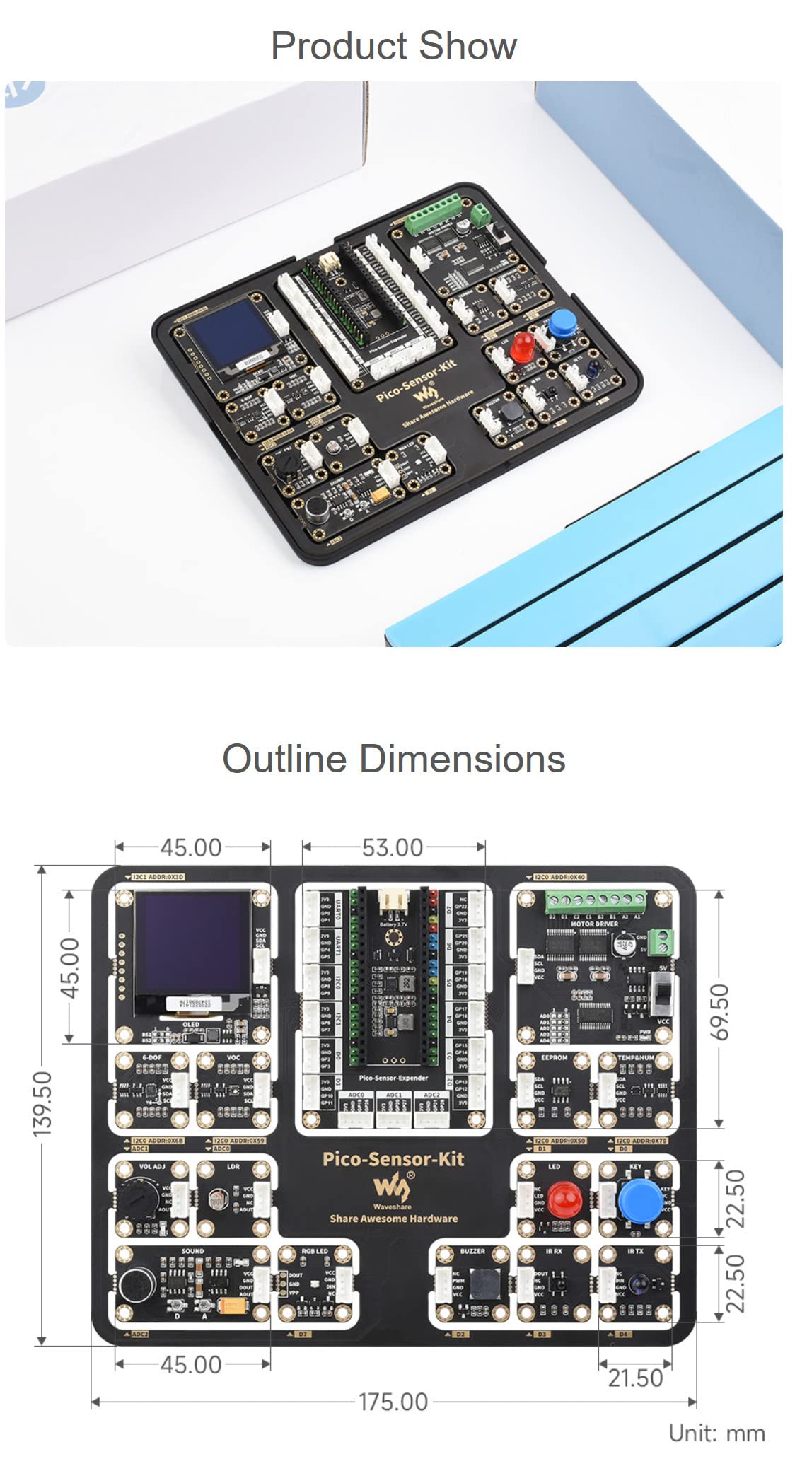 for Raspberry Pi Pico Entry-Level Sensor All-in-one Design Kit Including Pico Expansion Board and 15 Common Modules Such as LED, Button, Buzzer, etc. @XYGStudy (RPi-Pico-Sensor-Kit-B)