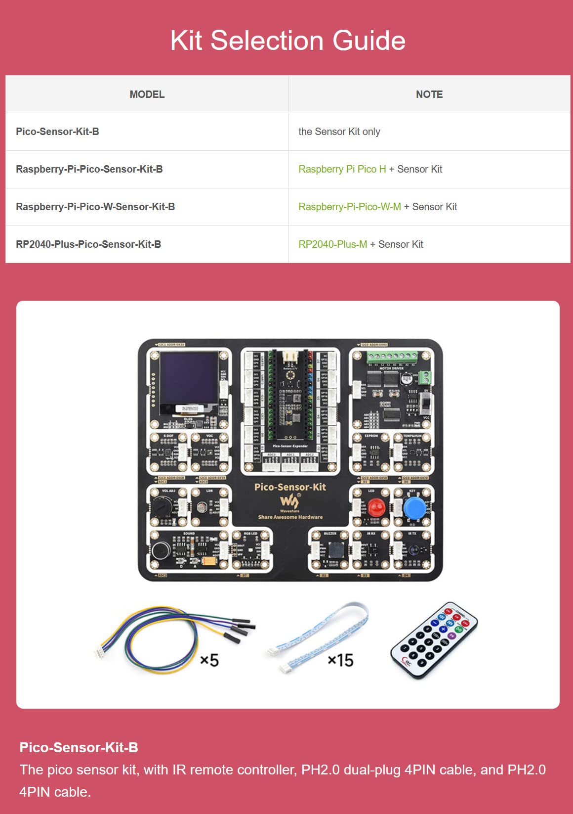 for Raspberry Pi Pico Entry-Level Sensor All-in-one Design Kit Including Pico Expansion Board and 15 Common Modules Such as LED, Button, Buzzer, etc. @XYGStudy (RPi-Pico-Sensor-Kit-B)