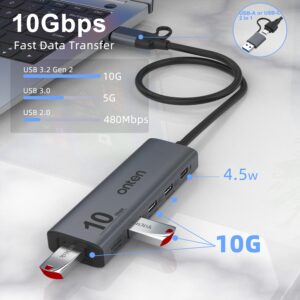 Onten 10Gbps USB C Hub,USB C to USB C/A adapter with USB3.2 GEN2 Speed. USB/USB C Splitter with 2*USBA(10G) 2*USB C(10G).4 ports USB C adapter e(Data Transfer only,Not support power and monitor)