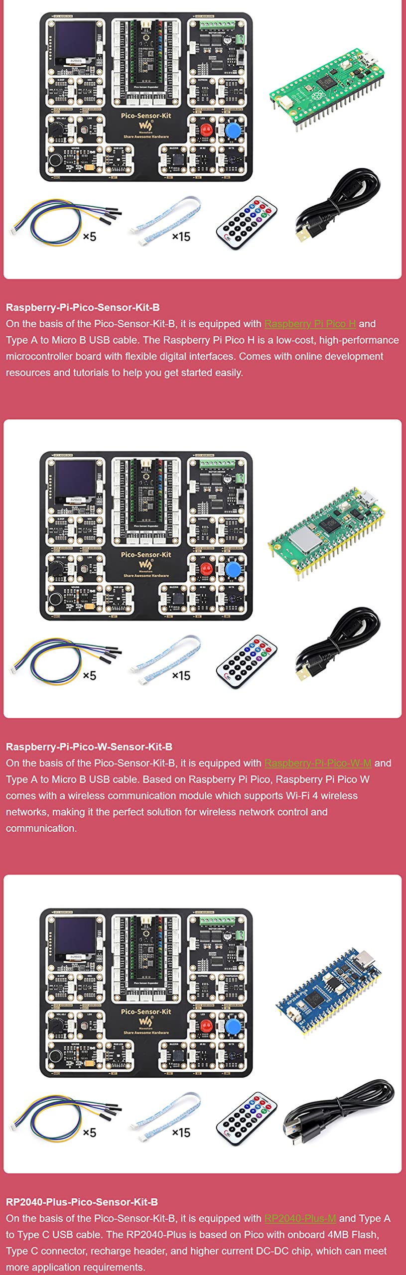 for Raspberry Pi Pico Entry-Level Sensor All-in-one Design Kit Including Pico Expansion Board and 15 Common Modules Such as LED, Button, Buzzer, etc. @XYGStudy (RPi-Pico-Sensor-Kit-B)