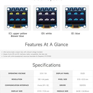 waveshare 0.96inch OLED Display Module, 128×64 Resolution, SPI / I2C Communication, Yellow&Blue Version