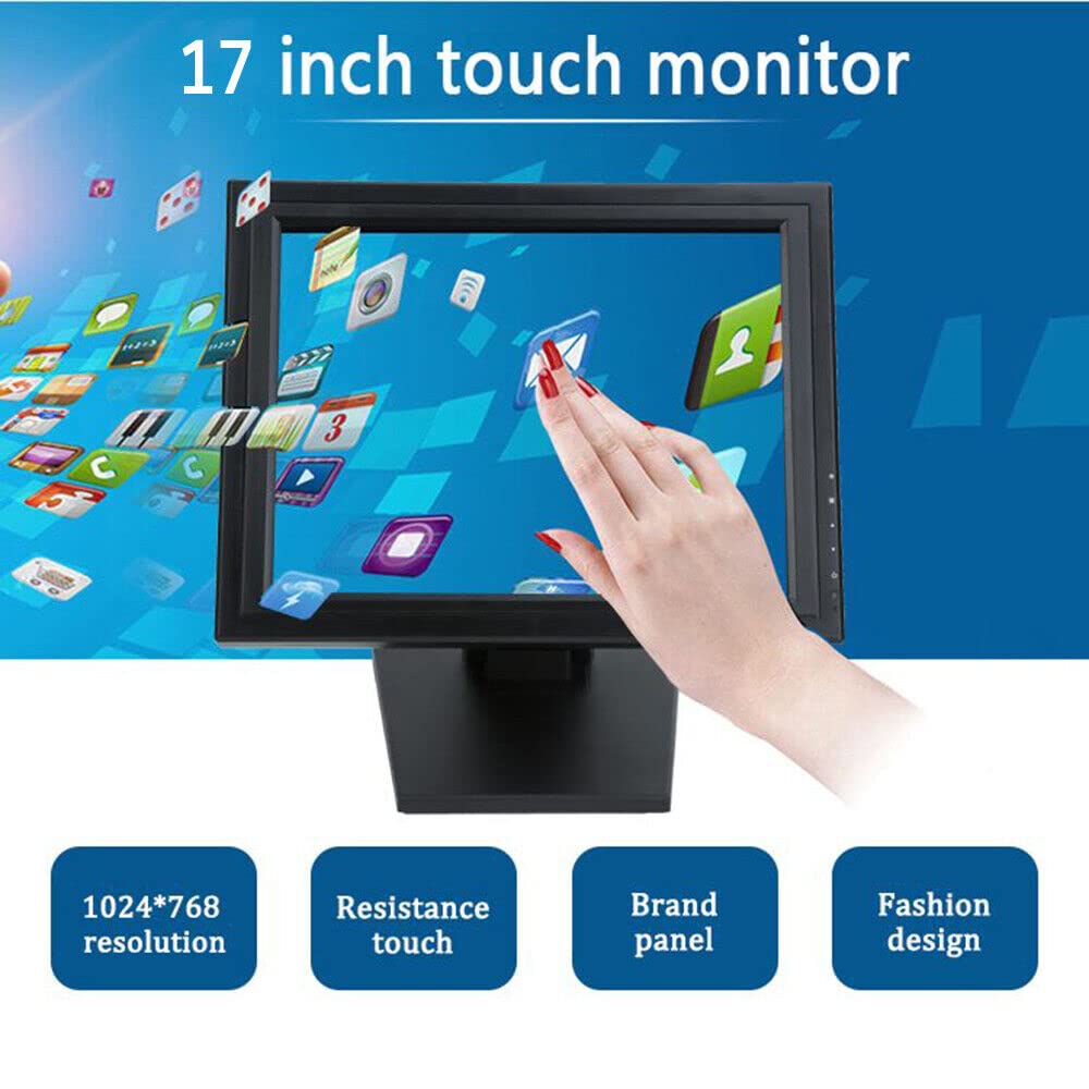 RENVIERY 17" Touch Screen LCD Display LED Monitor USB for POS/PC Windows 1280 * 1024 with Speakers with HDMI,Touchscreen Foldable, Adjustable Angle