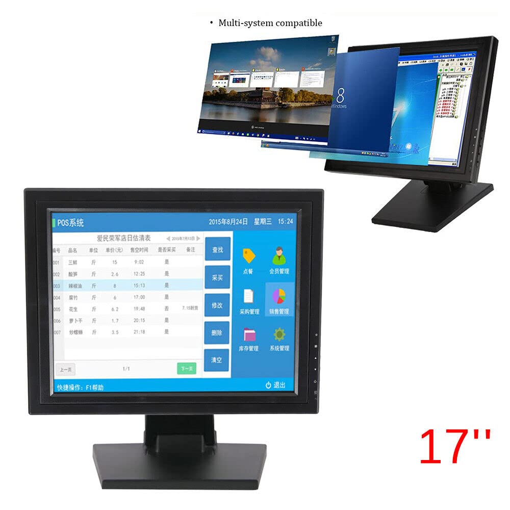 RENVIERY 17" Touch Screen LCD Display LED Monitor USB for POS/PC Windows 1280 * 1024 with Speakers with HDMI,Touchscreen Foldable, Adjustable Angle