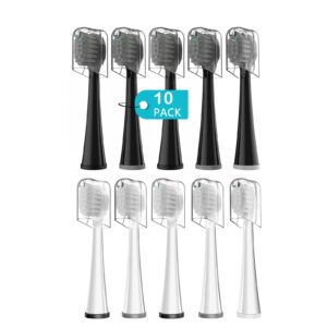 replacement brush heads for waterpick sonic fusion 2.0 flossing toothbrush with cover, compact, 5 count white + 5 count black, soft bristles