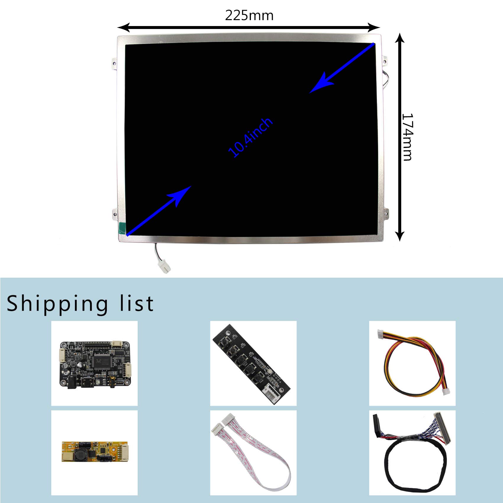 VSDISPLAY 10.4Inch IPS LCD 1024x768 Screen with HD-MI Audio Controller Board & 12V DC 2A Power Adapter US Plug