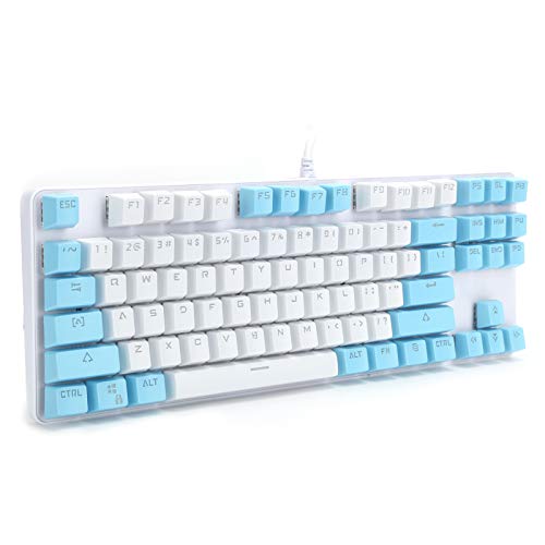 ASHATA Mechanical Keyboard, 87 Keys LED Backlit Mechanical Keyboard, Blue Switch Mixed Light Compact Mechanical Gaming Keyboard for PC Desktop Laptop (White Blue)