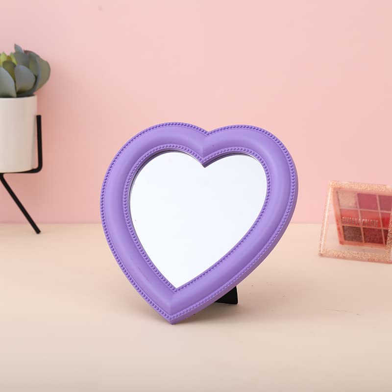 1 Piece Small Heart Shaped Makeup Mirror Tabletop Cosmetic Mirror Heart Makeup Mirror Vanity Makeup Mirror Lovely Mirror Wall Desktop Cosmetic Mirror for Women Lady, 6.7 x 7.5 Inches, Purple