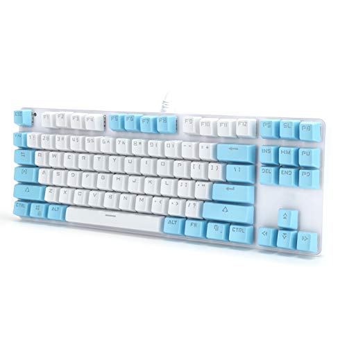 ASHATA Mechanical Keyboard, 87 Keys LED Backlit Mechanical Keyboard, Blue Switch Mixed Light Compact Mechanical Gaming Keyboard for PC Desktop Laptop (White Blue)