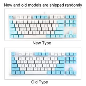 ASHATA Mechanical Keyboard, 87 Keys LED Backlit Mechanical Keyboard, Blue Switch Mixed Light Compact Mechanical Gaming Keyboard for PC Desktop Laptop (White Blue)