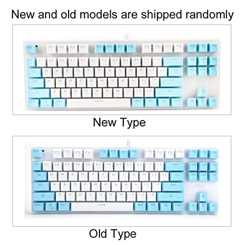 ASHATA Mechanical Keyboard, 87 Keys LED Backlit Mechanical Keyboard, Blue Switch Mixed Light Compact Mechanical Gaming Keyboard for PC Desktop Laptop (White Blue)