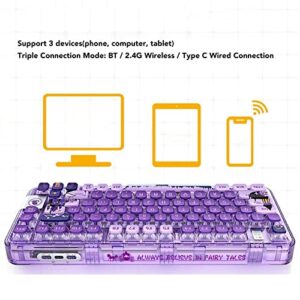 Jectse Mechanical Gaming Keyboard, 80 Keys Wireless Bluetooth Keyboard Computer with Transparent keycaps, 38Pcs Replacement PBT Keycaps and Keycap Puller