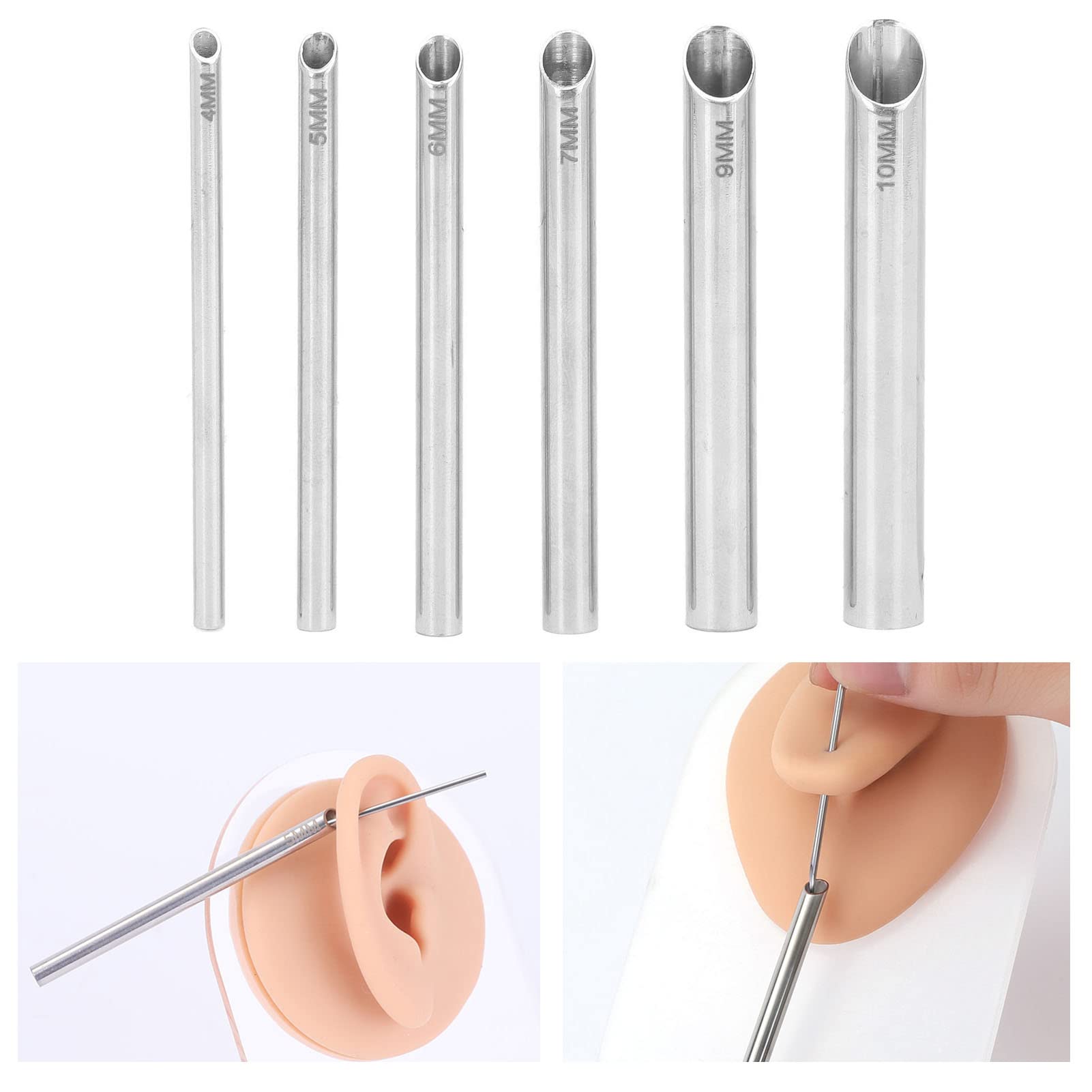 6pcs Body Jewelry Piercing Receiver 4mm 5mm 6mm 7mm 9mm 10mm, Stainless Steel Piercing Receiving Tubes