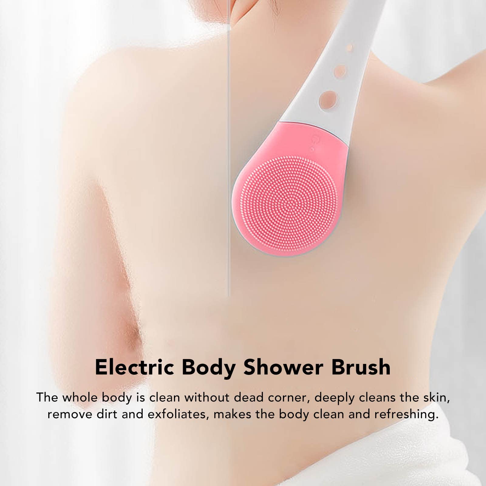 Electric Body Shower Brush, USB Rechargeable Exfoliating Shower Brush for Deep Cleaning, Waterproof Silicone Bath Shower Scrubber with Long Handle, Home Beauty Salon Massage Bath Brush Pink