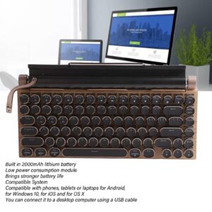 PUSOKEI Retro Typewriter Keyboard, Mechanical Gaming Keyboard, 83 Keys Bluetooth Punk Backlit Keyboard with Blue Switch, Metal Round KeyCap, for PC Laptop Phone (Wood Grain