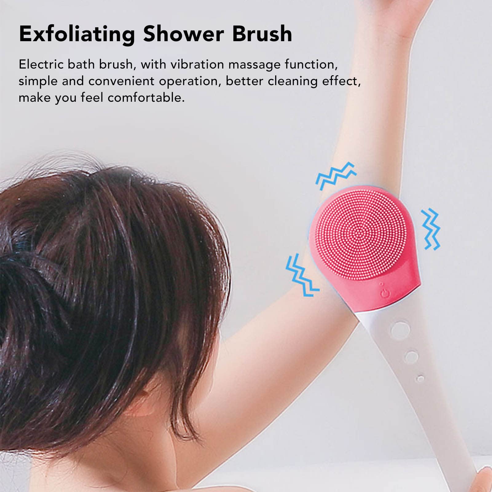 Electric Body Shower Brush, USB Rechargeable Exfoliating Shower Brush for Deep Cleaning, Waterproof Silicone Bath Shower Scrubber with Long Handle, Home Beauty Salon Massage Bath Brush Pink