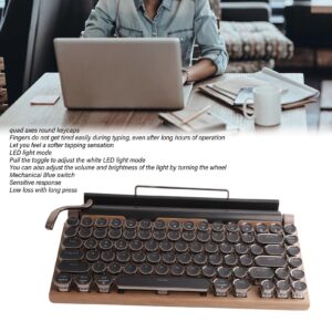 PUSOKEI Retro Typewriter Keyboard, Mechanical Gaming Keyboard, 83 Keys Bluetooth Punk Backlit Keyboard with Blue Switch, Metal Round KeyCap, for PC Laptop Phone (Wood Grain