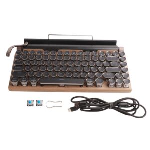 pusokei retro typewriter keyboard, mechanical gaming keyboard, 83 keys bluetooth punk backlit keyboard with blue switch, metal round keycap, for pc laptop phone (wood grain