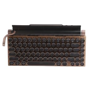 PUSOKEI Retro Typewriter Keyboard, Mechanical Gaming Keyboard, 83 Keys Bluetooth Punk Backlit Keyboard with Blue Switch, Metal Round KeyCap, for PC Laptop Phone (Wood Grain