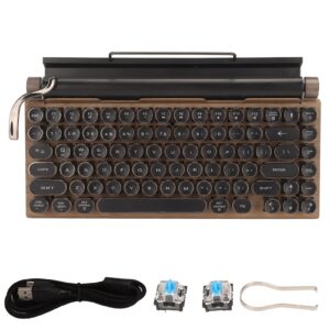 PUSOKEI Retro Typewriter Keyboard, Mechanical Gaming Keyboard, 83 Keys Bluetooth Punk Backlit Keyboard with Blue Switch, Metal Round KeyCap, for PC Laptop Phone (Wood Grain