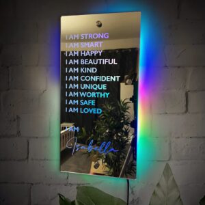 ferators personalized affirmations mirror led neon light i am mirror custom name light up mirror bedroom wall decor affirmations mirror led mirror for women men (custom name and text)