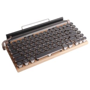 PUSOKEI Retro Typewriter Keyboard, Mechanical Gaming Keyboard, 83 Keys Bluetooth Punk Backlit Keyboard with Blue Switch, Metal Round KeyCap, for PC Laptop Phone (Wood Grain