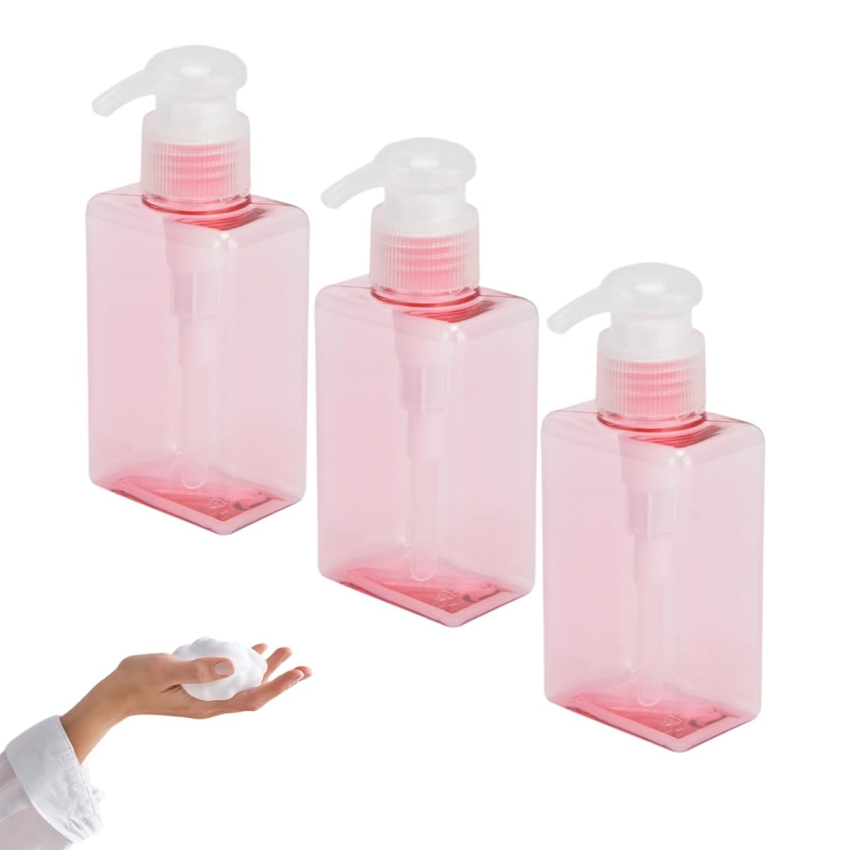 Soap Dispenser 100ml, 3Pcs Refillable Plastic Cosmetic Pump Bottle Clear Pink Hand Soap Dispenser Shampoo Lotion Travel Containers