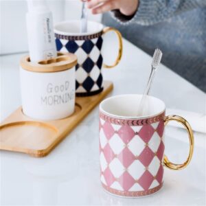 QUUL Diamond Pattern Mouthwash Cup Ceramic Couple Set Toothbrush Cup Household Wash Cup Toothbrush Cup Pair