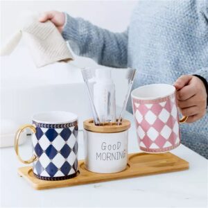 QUUL Diamond Pattern Mouthwash Cup Ceramic Couple Set Toothbrush Cup Household Wash Cup Toothbrush Cup Pair