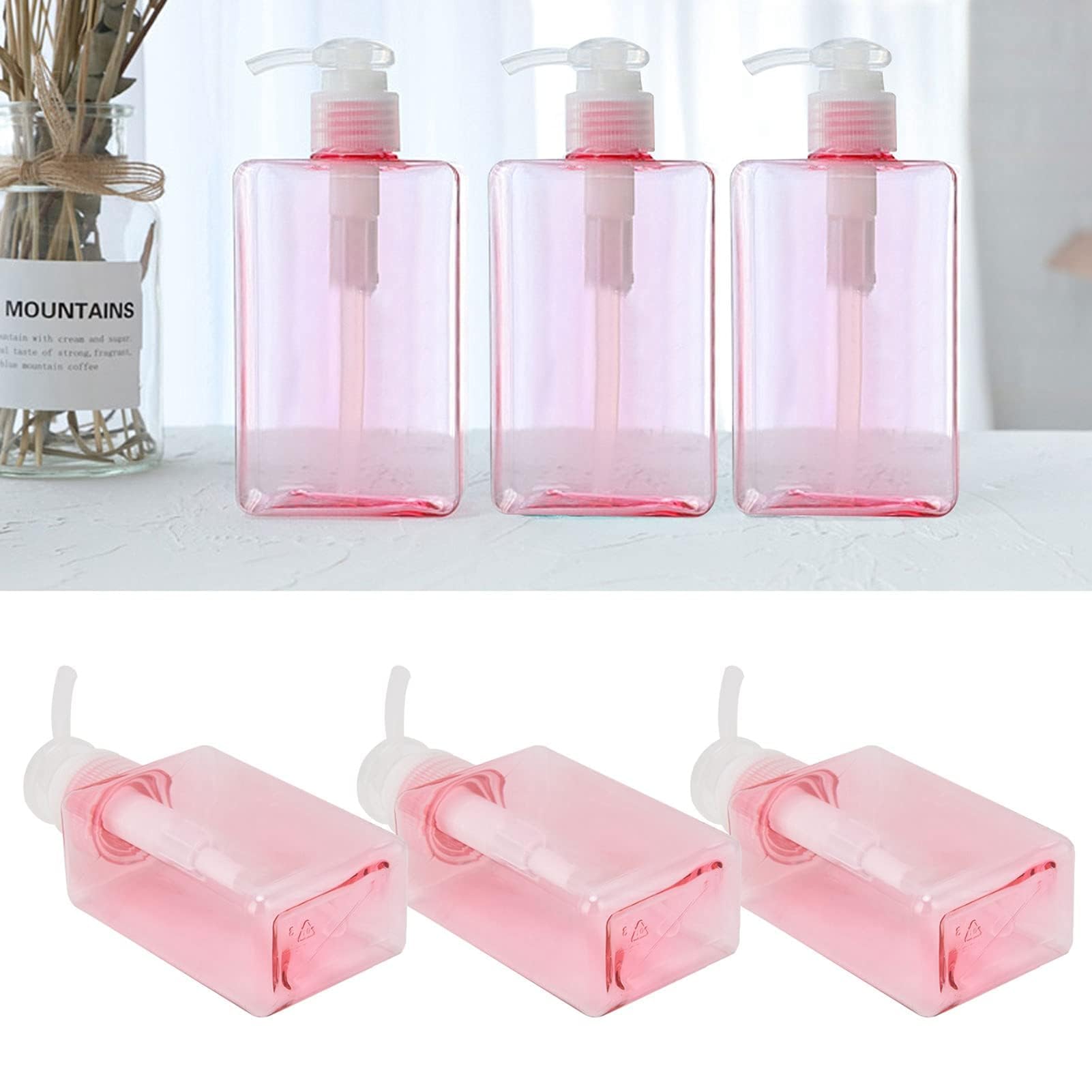 Soap Dispenser 100ml, 3Pcs Refillable Plastic Cosmetic Pump Bottle Clear Pink Hand Soap Dispenser Shampoo Lotion Travel Containers