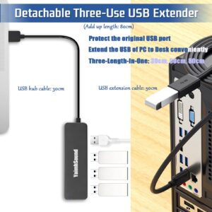 USB Hub 3.0,YaimhSound USB Extender Splitter, 4-Port USB Extenion Adapter with Detachable USB Extention Cable for Laptop, PC, TV, Projector, Printer,Keyborad,Mouse,Xbox,Flash Drive,SSD,Camera(80cm)