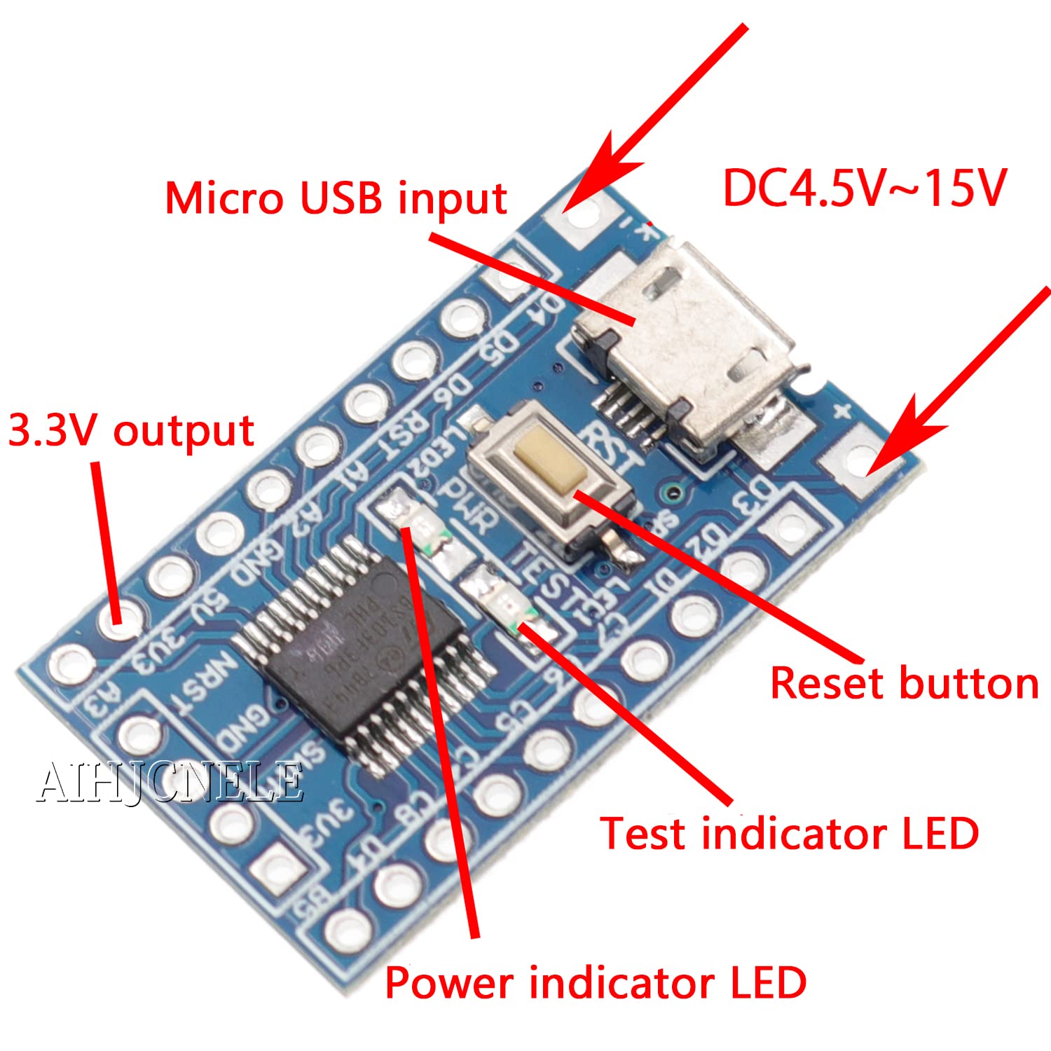 AIHJCNELE STM8S003F3P6 ARM STM8 Minimum System Development Board Core Learning Board S003F3P6 EEPROM 128 MCU Single Chip Microcomputer Module Flash 4K Control Board with Cable Wire (STM8S003)