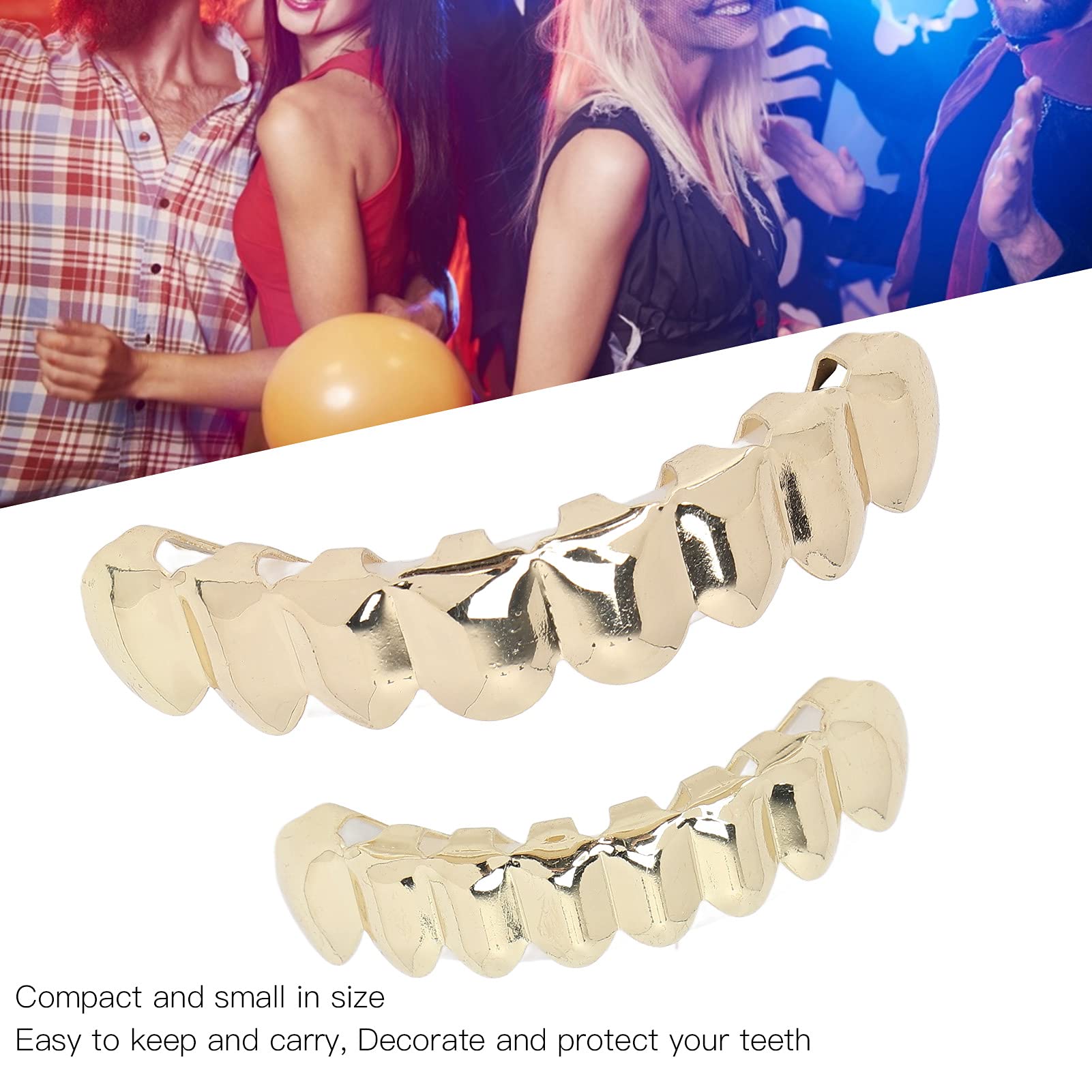 Hip Hop Teeth Set Alloy Golden False Teeth Decoration Brace for Halloween Festival Party Hip Hop Teeth Decoration