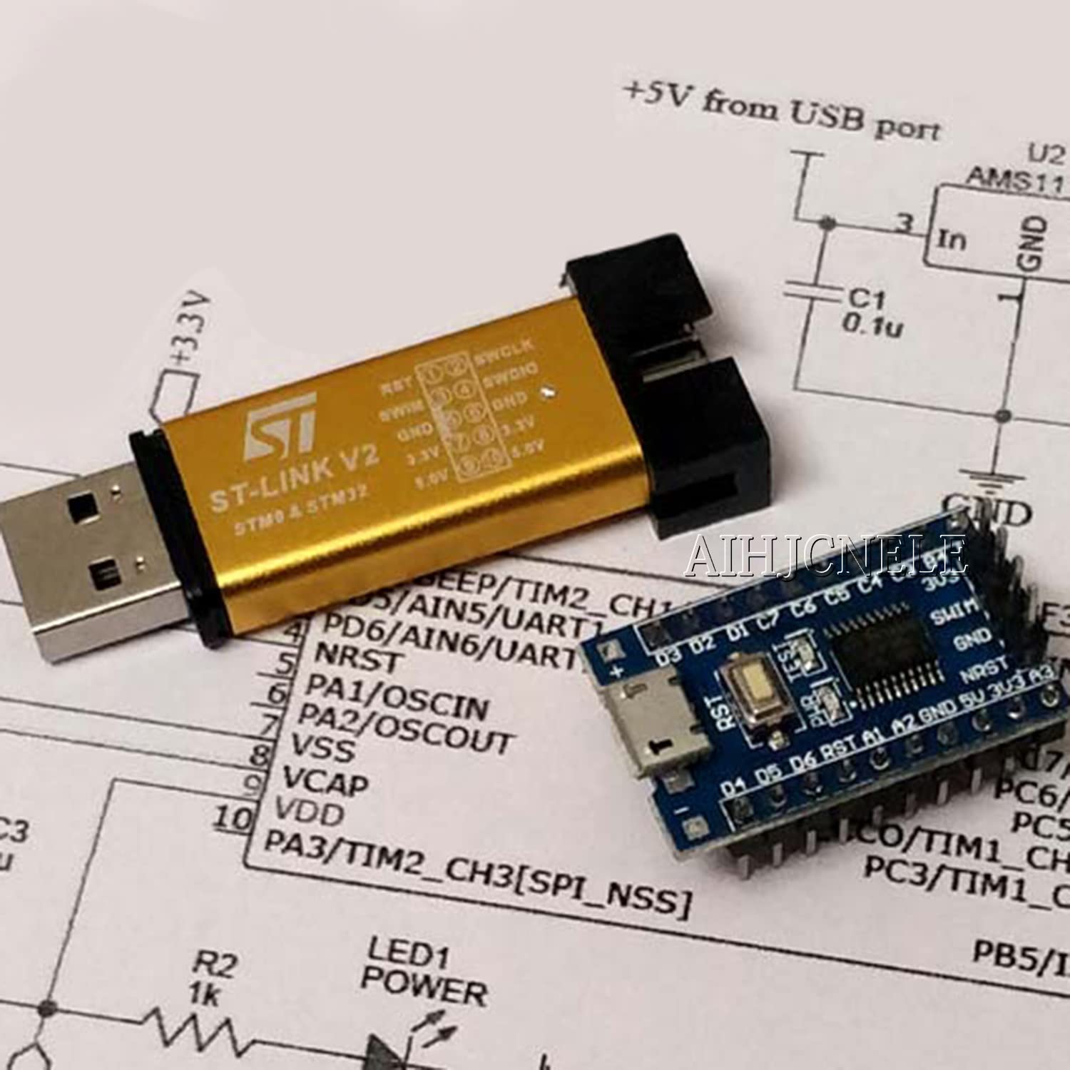 AIHJCNELE STM8S003F3P6 ARM STM8 Minimum System Development Board Core Learning Board S003F3P6 EEPROM 128 MCU Single Chip Microcomputer Module Flash 4K Control Board with Cable Wire (STM8S003)